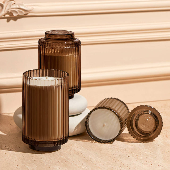 Aurélie Reeded Glass Candle: Saffron & Oud - (M)