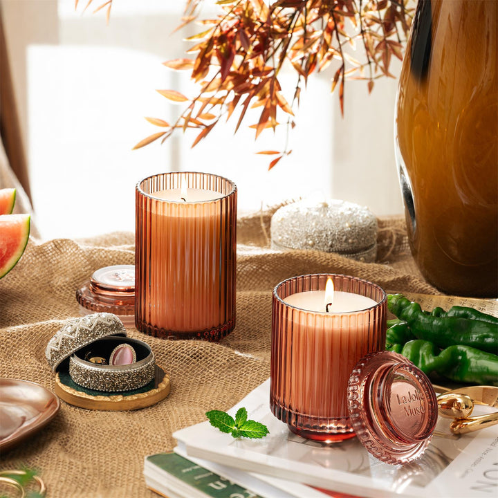 Aurélie Reeded Glass Candle: Watermelon Mint Zest (L)