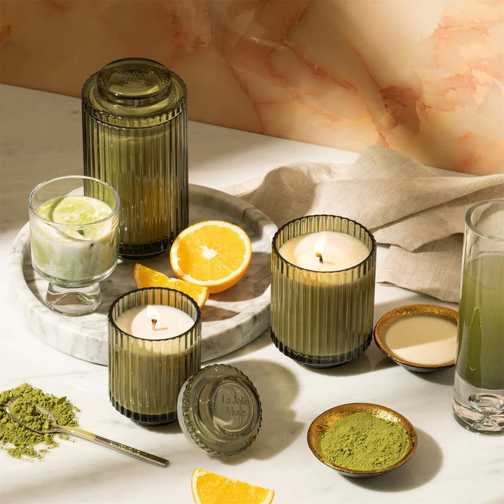 Aurélie Reeded Glass Candle: Mandarin Matcha (M)