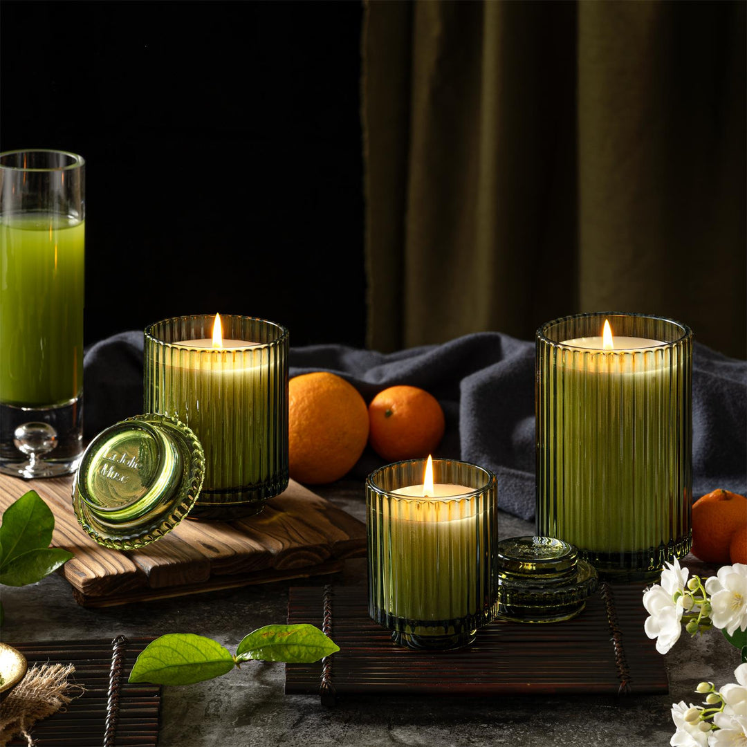 Aurélie Reeded Glass Candle: Mandarin Matcha (M)