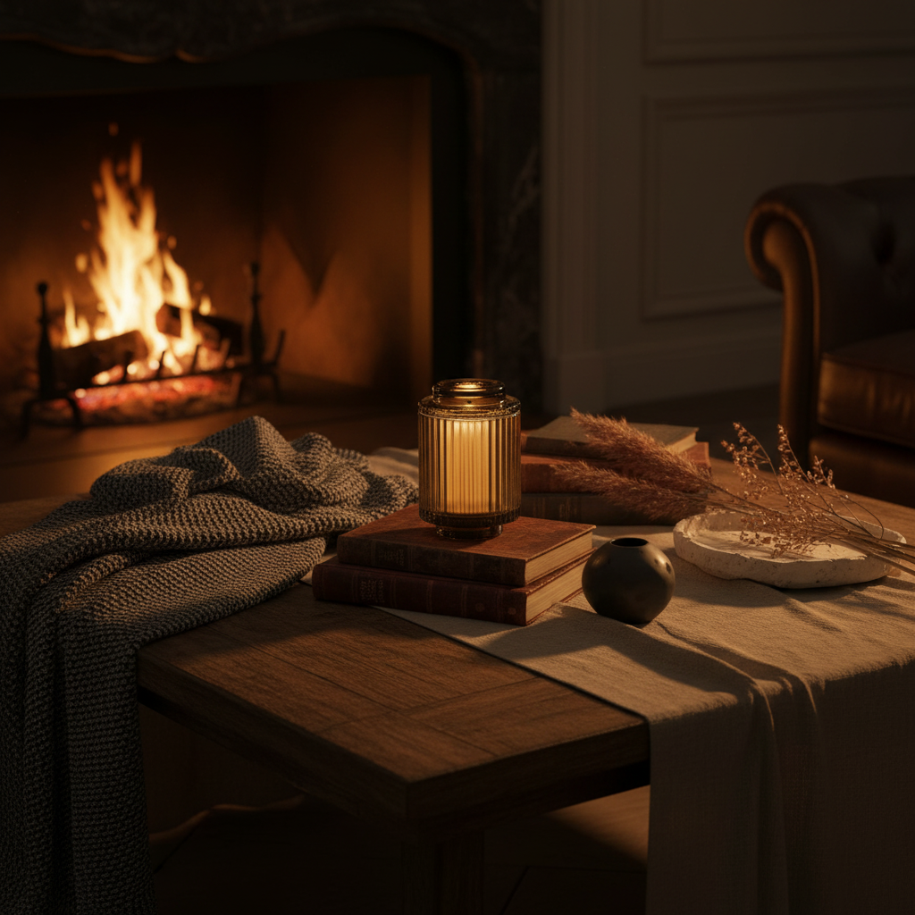 Aurélie Reeded Glass Candle: Hearth & Velvet Flames - (M)