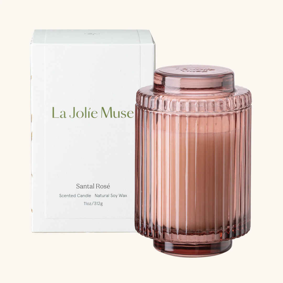 Aurélie Reeded Glass Candle: Santal Rosé - (M)