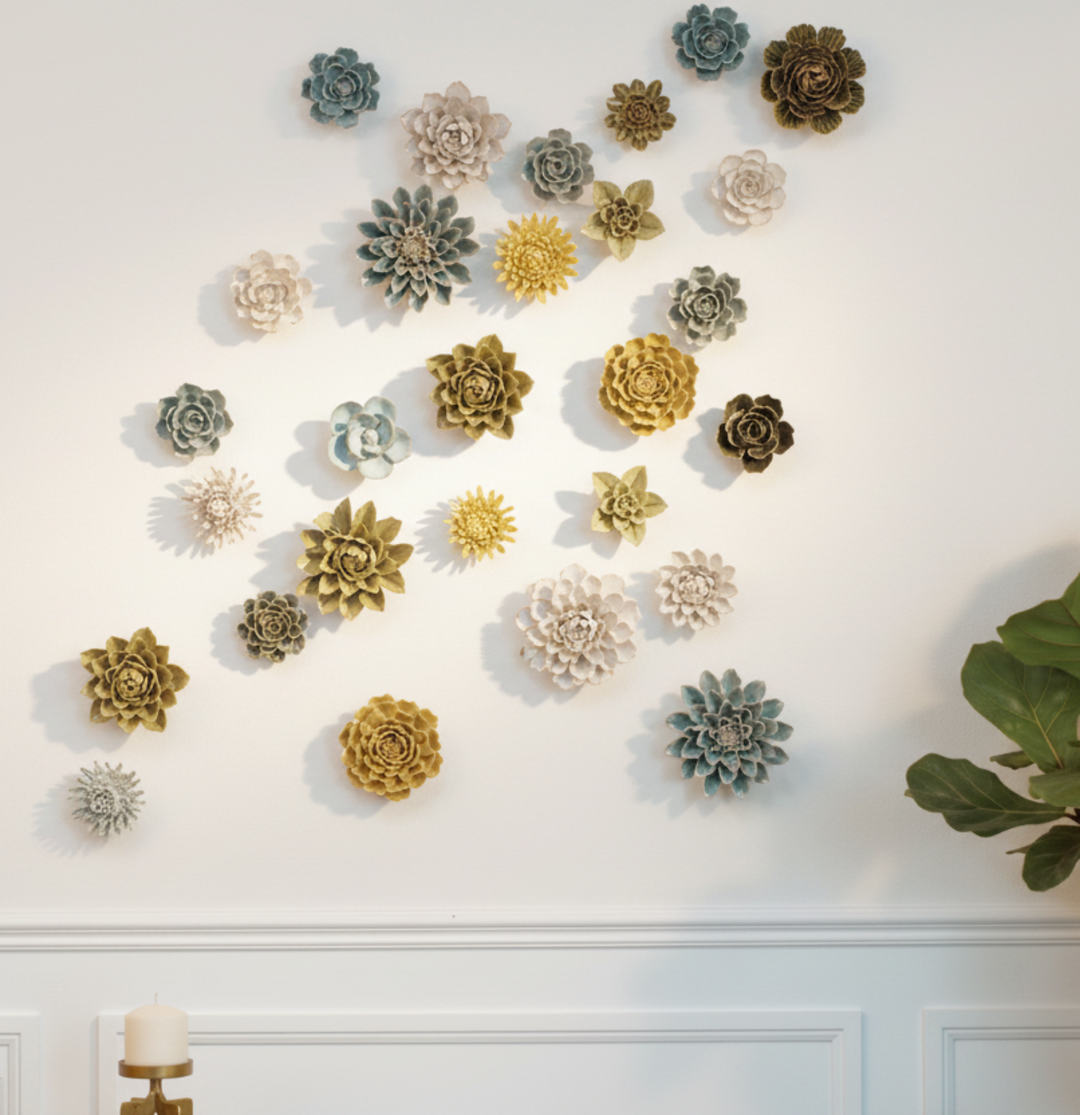 Ceramic Flower Wall Art Succulent Green 6: Large Succulent Green