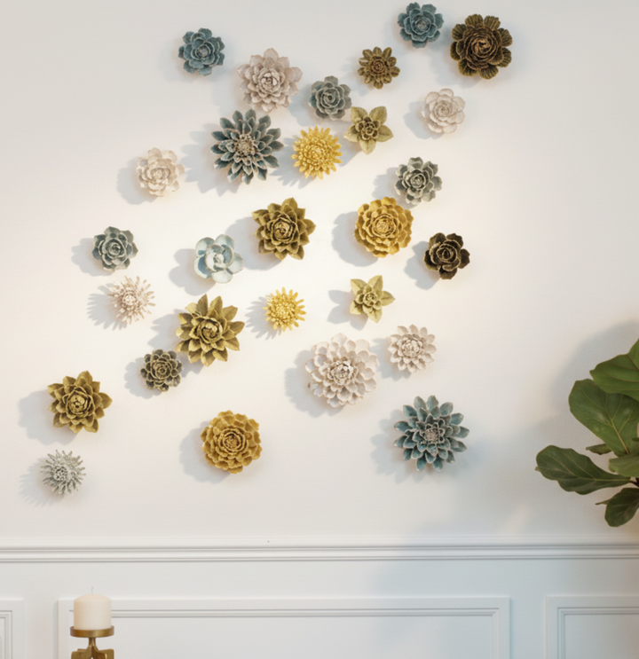 Ceramic Flower Wall Art Succulent Green 6: Large Succulent Green