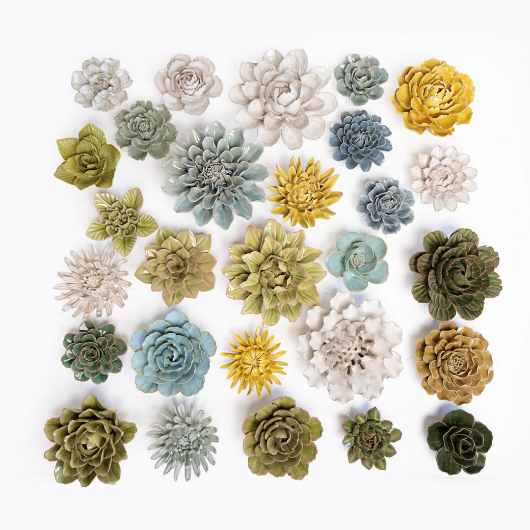 Ceramic Flower Wall Art Succulent Green 6: Large Succulent Green