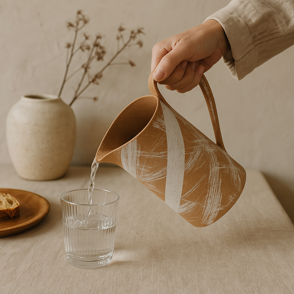 Graphic but earthy pitcher, perfect for entertaining and everyday use!