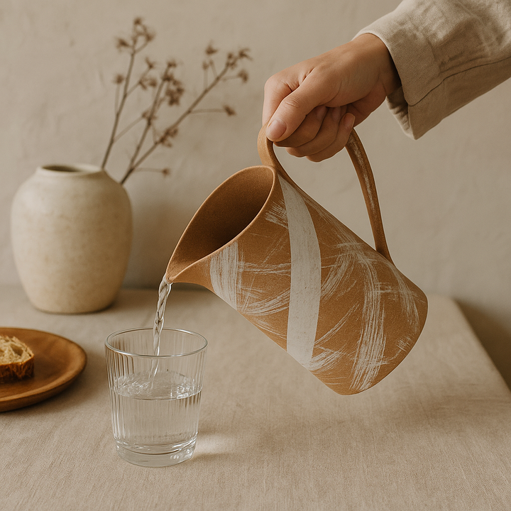 Graphic but earthy pitcher, perfect for entertaining and everyday use!