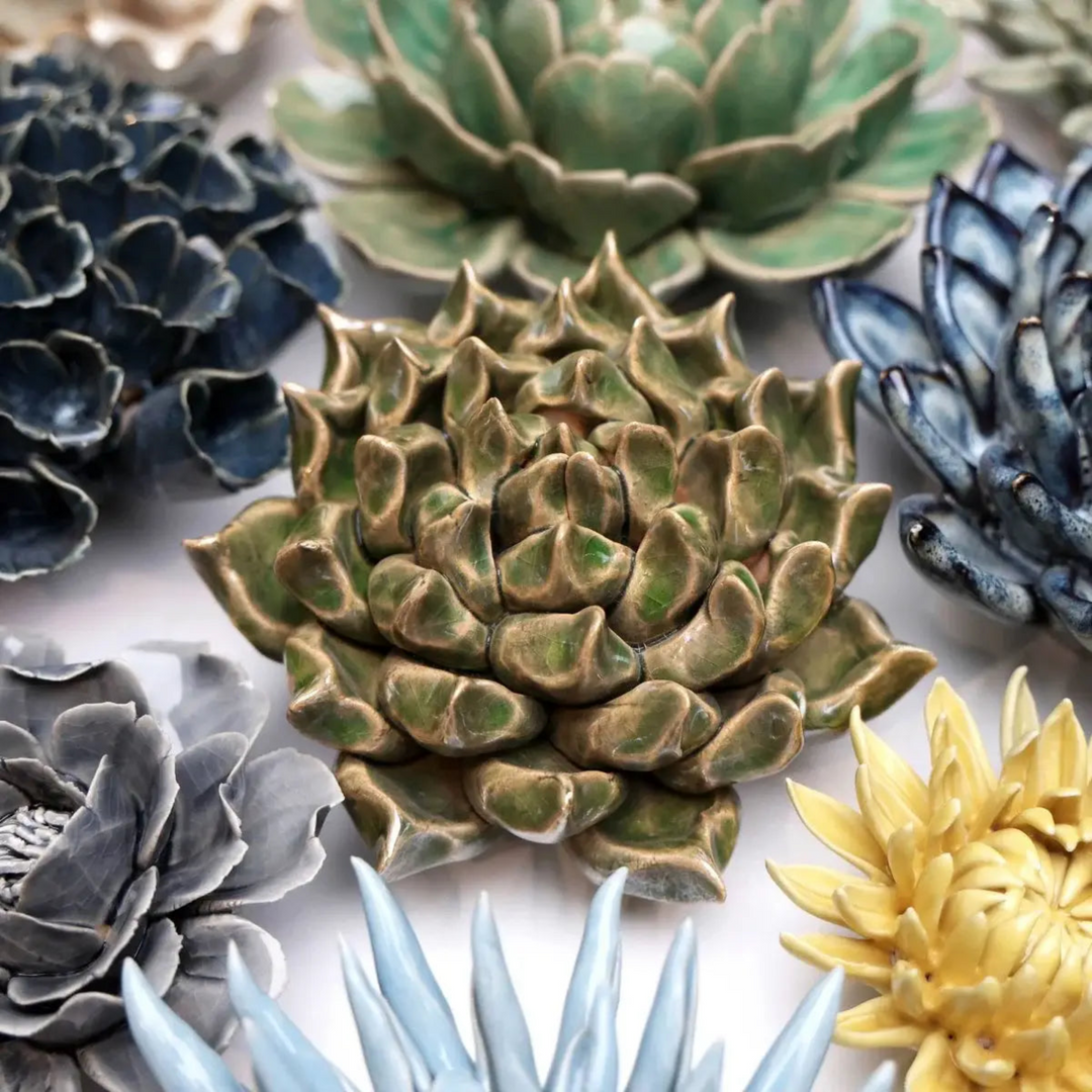 Ceramic Flower Wall Art Succulent Green 6: Large Succulent Green