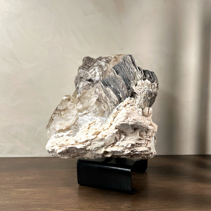 Architectural Smoky Quartz & Muscovite Mica Specimen on Gallery Stand