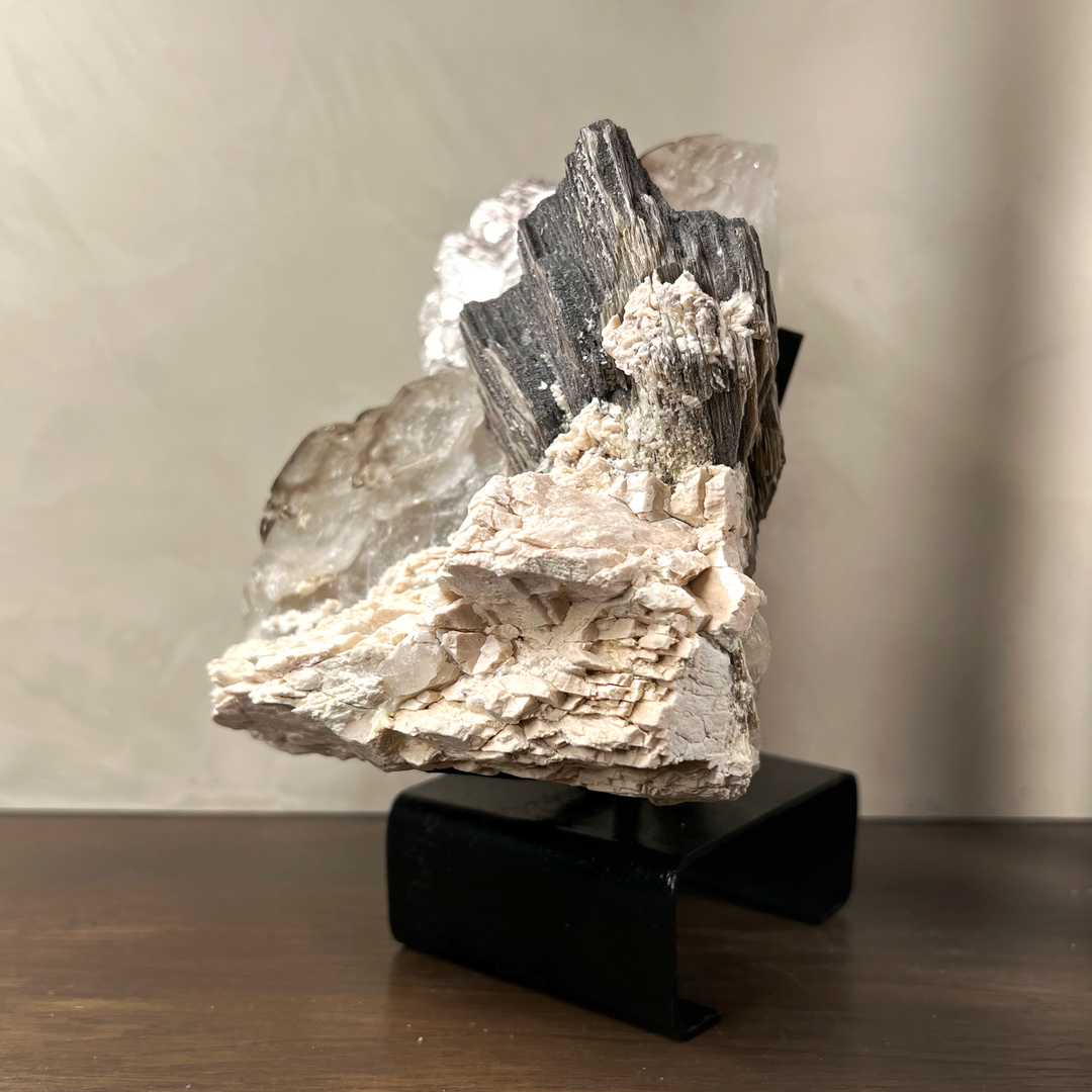 Architectural Smoky Quartz & Muscovite Mica Specimen on Gallery Stand