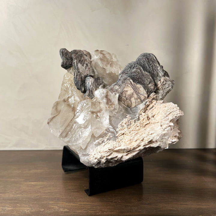 Architectural Smoky Quartz & Muscovite Mica Specimen on Gallery Stand