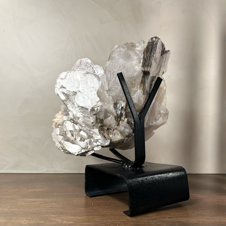 Architectural Smoky Quartz & Muscovite Mica Specimen on Gallery Stand