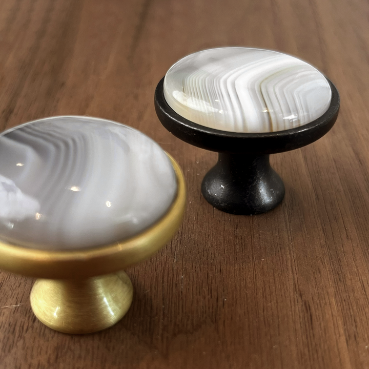 White & Grey Agate Cabinet Knob