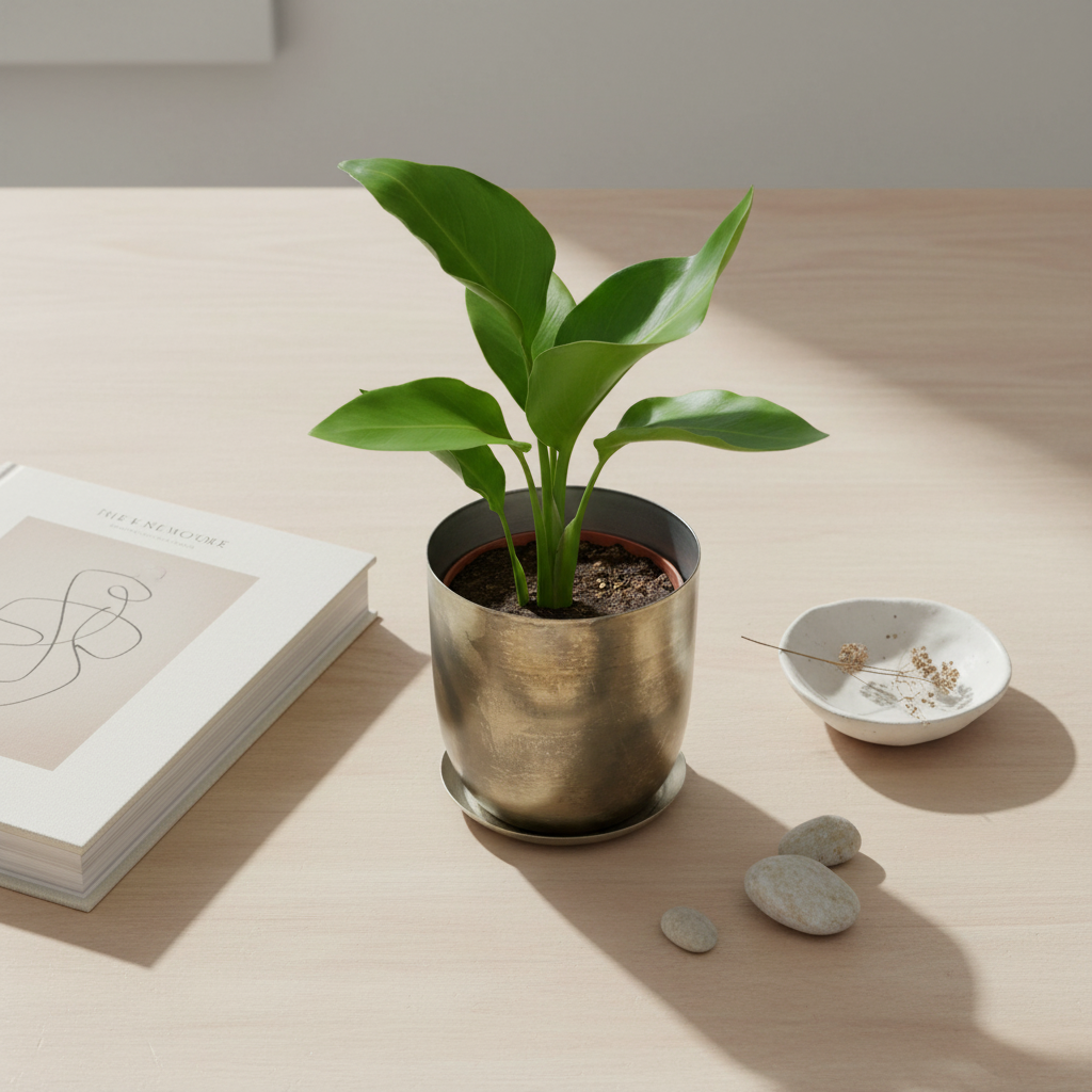 Overhead flat lay with planter